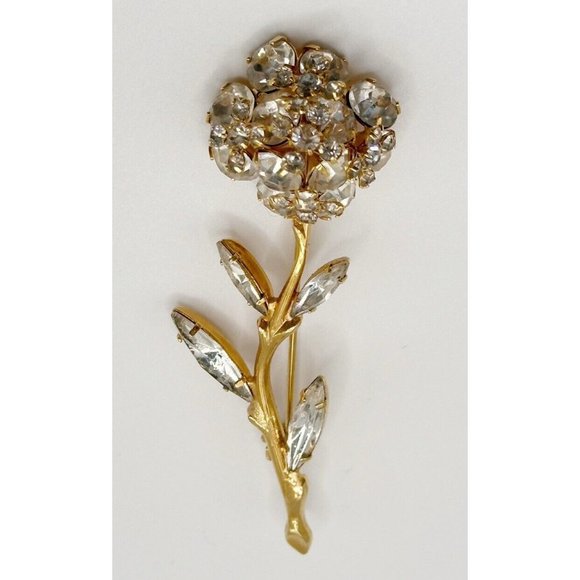 Sparkling Clear Rhinestone Flower Pin Brooch Prong Set Stones Flowers Move - Picture 4 of 10